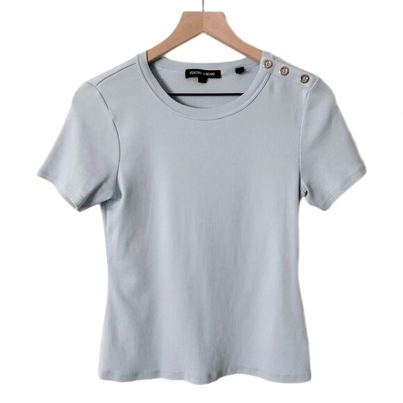 Veronica Beard Draya Button Detail Tee in Light Blue Cotton Blend Size Small - Picture 1 of 5